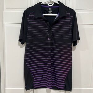 Oakley M black with purple stripes golf polo